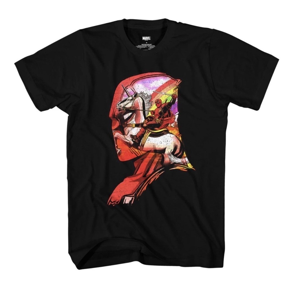 Marvel Deadpool Graphic Tee Men‎ Small S Black New Unicorn Rainbow Shirt